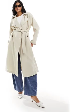 ASOS – Weicher Midi-Trenchcoat in Steinbeige