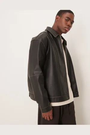 ASOS – Premium – Harrington-Jacke aus Kunstleder in mit Oversize-Schnitt