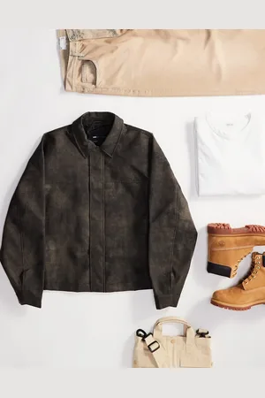 ASOS – Harrington-Jacke aus Kunstleder in verwaschenem mit Oversize-Passform