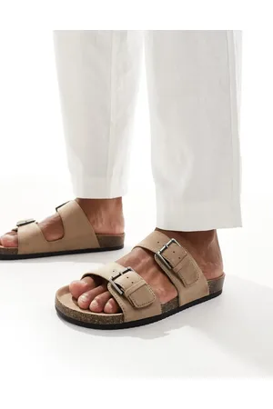 Pull&Bear – Sandalen in Beige mit zwei Riemen