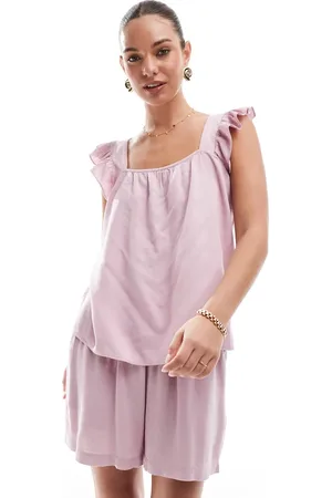 Pieces® – Camisole-Oberteil in Dämmerungsrosa mit Flatterärmeln und Leinenanteil, Kombiteil