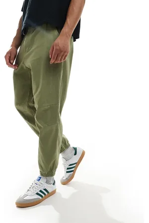 Pull&Bear – Baggyhose in Khaki mit Bündchen