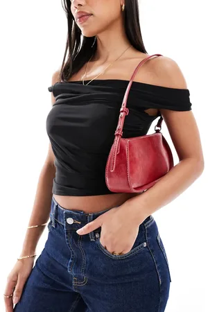 Pull&Bear – Kunstleder-Schultertasche in Kirschrot