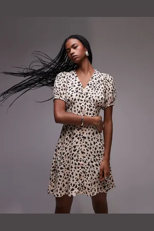 & OTHER STORIES – Minikleid mit Herzprint in Schwarz und Beige und Knopfleiste