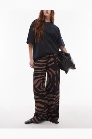 Topshop – Satinhose mit Kordelzugbund, abstraktem Muster und weitem Bein