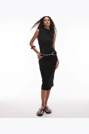 MANGO – Hochgeschlossenes, ärmelloses Midikleid in