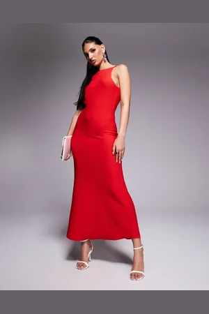 ASOS – Midaxi-Kleid aus kompaktem Strick in mit Riemchenträgern