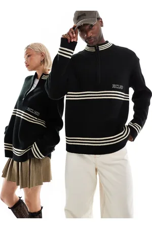 Reclaimed – Unisex-Strickpullover mit Reißverschluss und Streifendetail
