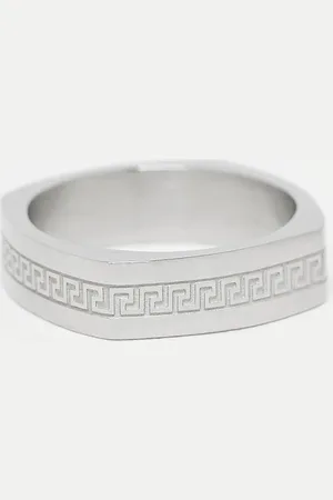ASOS – Silberfarbener, eckiger Ring aus wasserfestem Edelstahl mit griechischer Wellenprägung