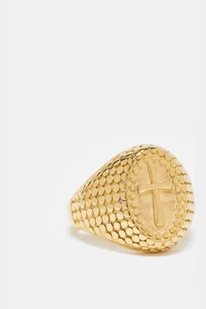 ASOS – Goldfarbener Siegelring aus wasserfestem Edelstahl mit Kreuzdetail
