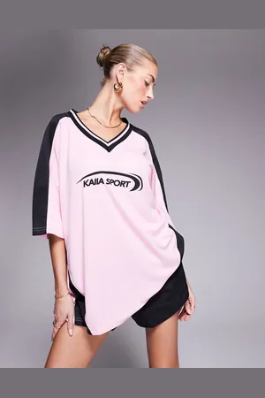 Kaiia – Sport – Oversize-Fußballtrikot in und Schwarz mit V-Ausschnitt