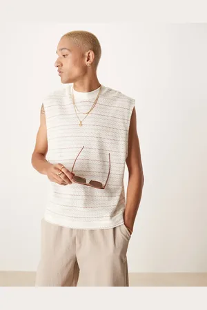 ASOS – Kastig geschnittenes Oversize-Tanktop mit Streifen in neutralen Farben
