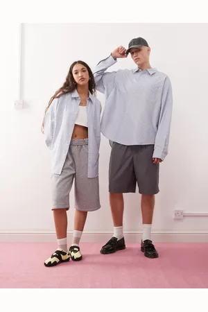 COLLUSION Unisex – Oversize-Hemd in blau kariert