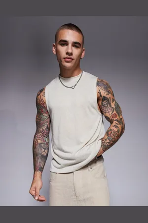 ASOS – Kastiges Tanktop in Leinenoptik in Stein
