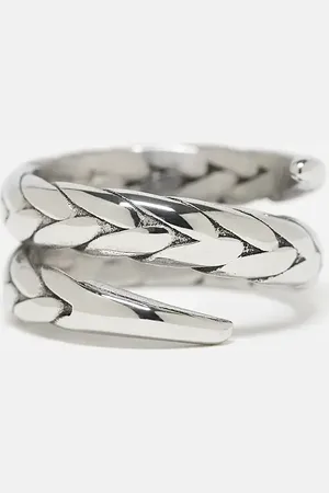 ASOS – Breiter, zweireihiger Ring aus wasserfestem Edelstahl in brüniertem Silberton in geflochtenem Design