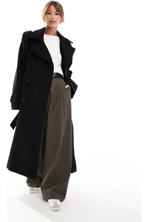ASOS – Eleganter Trenchcoat aus Wollimitat in Schwarz