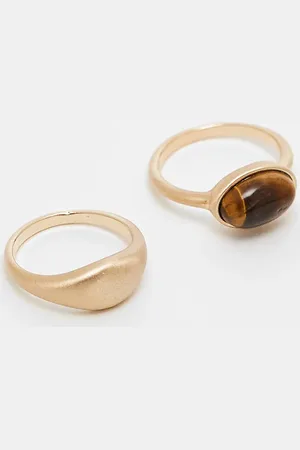 ASOS ASOS DESIGN Curve – 2er-Pack Ringe im gebürsteten Goldton mit echtem Tigeraugenstein