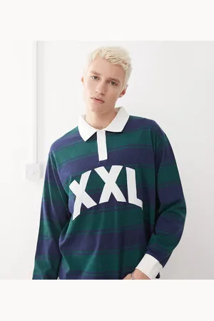 COLLUSION – Langärmliges Polohemd mit bunten Streifen und „XXL“-Stickerei