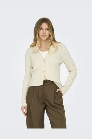 ONLY – Strickjacke in Grauweiß