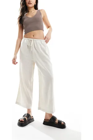 ASOS – Culotte in Naturfarbe mit Leinenanteil und elastischem Bund