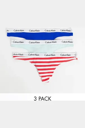 Calvin Klein – Carousel – 3er-Pack Tangas in Rosa gestreift/Blau/Minzgrün