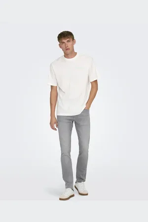 Only & Sons – Schmal geschnittene Jeans aus Denim in Hellgrau