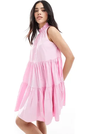 French Connection – Hochgeschlossenes, gestuftes Minikleid aus Popeline in