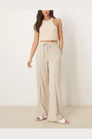 VILA – Hose in Beige mit hohem Bund und Nahtdetail vorn