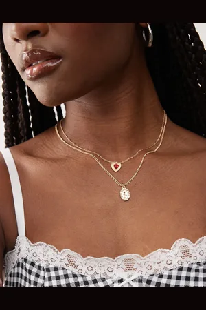 Reclaimed – Zweireihige Halskette in Gold mit Herz-Anhänger