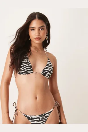Stradivarius – Wendbares Bikinioberteil mit Zebramuster in Schwarz und Weiß