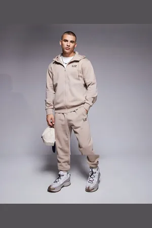 EA7 Armani – – Set in Beige mit Kapuzenpullover mit durchgehendem Reißverschluss und Jogginghose