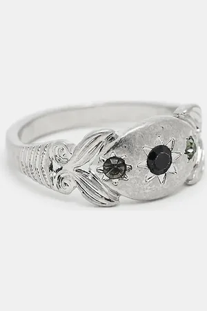 ASOS – Silberfarbener, mit schwarzen Strasssteinen verzierter Ring