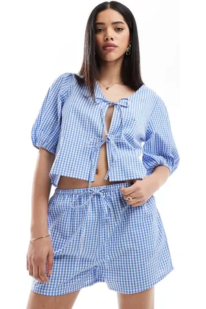 Esmée – Exklusive Strandshorts mit Vichy-Karos in Blau und Weiß und Kordelzug