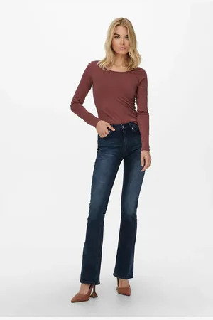 ONLY – Schlagjeans aus Denim in Blauschwarz