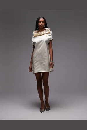 MANGO – Capsule – Hochwertiges Minikleid aus Satin in Austerweiß mit gerafftem Halsausschnitt