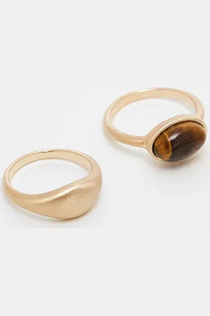 ASOS – 2er-Pack Ringe im gebürsteten Goldton mit echtem Tigeraugenstein