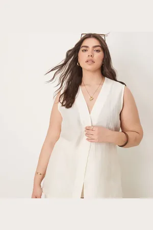 ASOS Curve – Lässige, transparente Longline-Weste in strukturiertem Wollweiß, Kombiteil