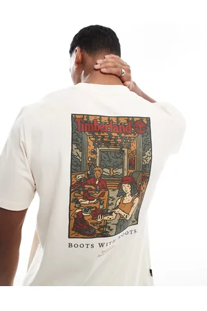 Timberland – Ungefärbtes, verwaschenes T-Shirt mit „Boots“- und Labor-Rückenprint