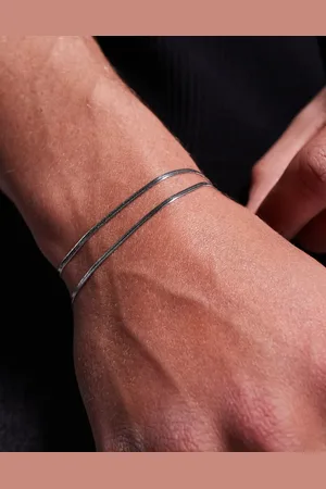 ASOS – 2er-Pack silberfarbene Schlangenketten-Armbänder aus wasserfestem Edelstahl