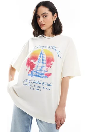 ASOS – Oversize-T-Shirt in Leinenoptik mit Thailand-Boot-Grafik
