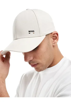 HUGO BOSS BOSS – Zed – Baseballkappe aus Baumwolle in Beige mit gestreiftem Logo