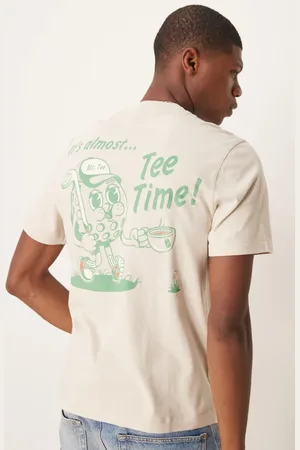 Abercrombie & Fitch – T-Shirt in Beige mit „Tea Time“-Rückenprint