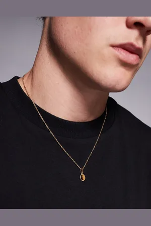 ASOS – Goldfarbene Kordelkette aus wasserfestem Edelstahl mit ovalem Anhänger mit Tigerauge-Halbedelstein