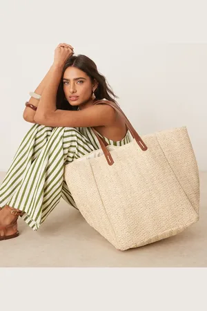 ASOS – Übergroße Tragetasche aus Stroh mit Kunstlederhenkeln