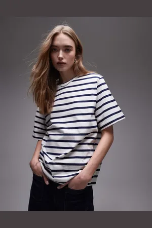 ARKET – Mittelschweres, gestreiftes T-Shirt in Blau und Weiß