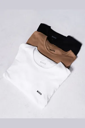 HUGO BOSS BOSS – Bodywear – 3er-Pack klassische, langärmlige Shirts mit Logo in Weiß/Hellbraun/Schwarz