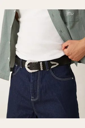 ASOS – Western-Jeansgürtel aus schwarzem Kunstleder mit gerillter Schnalle in Antiksilberoptik