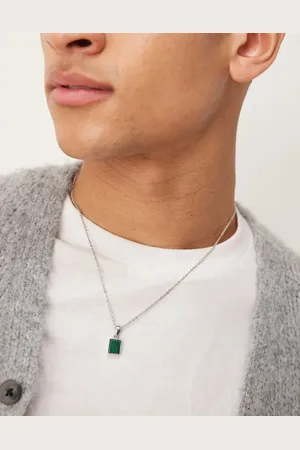 ASOS – Silberfarbene Halskette mit Malachit-Halbedelstein-Anhänger