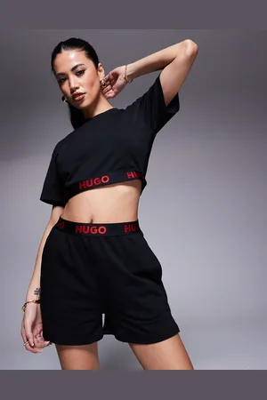 HUGO BOSS – Lounge-Shorts in mit rotem Logo-Bund, Kombiteil