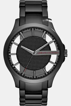 Armani Exchange – Armbanduhr aus schwarzem Stahl mit drei Zeigern